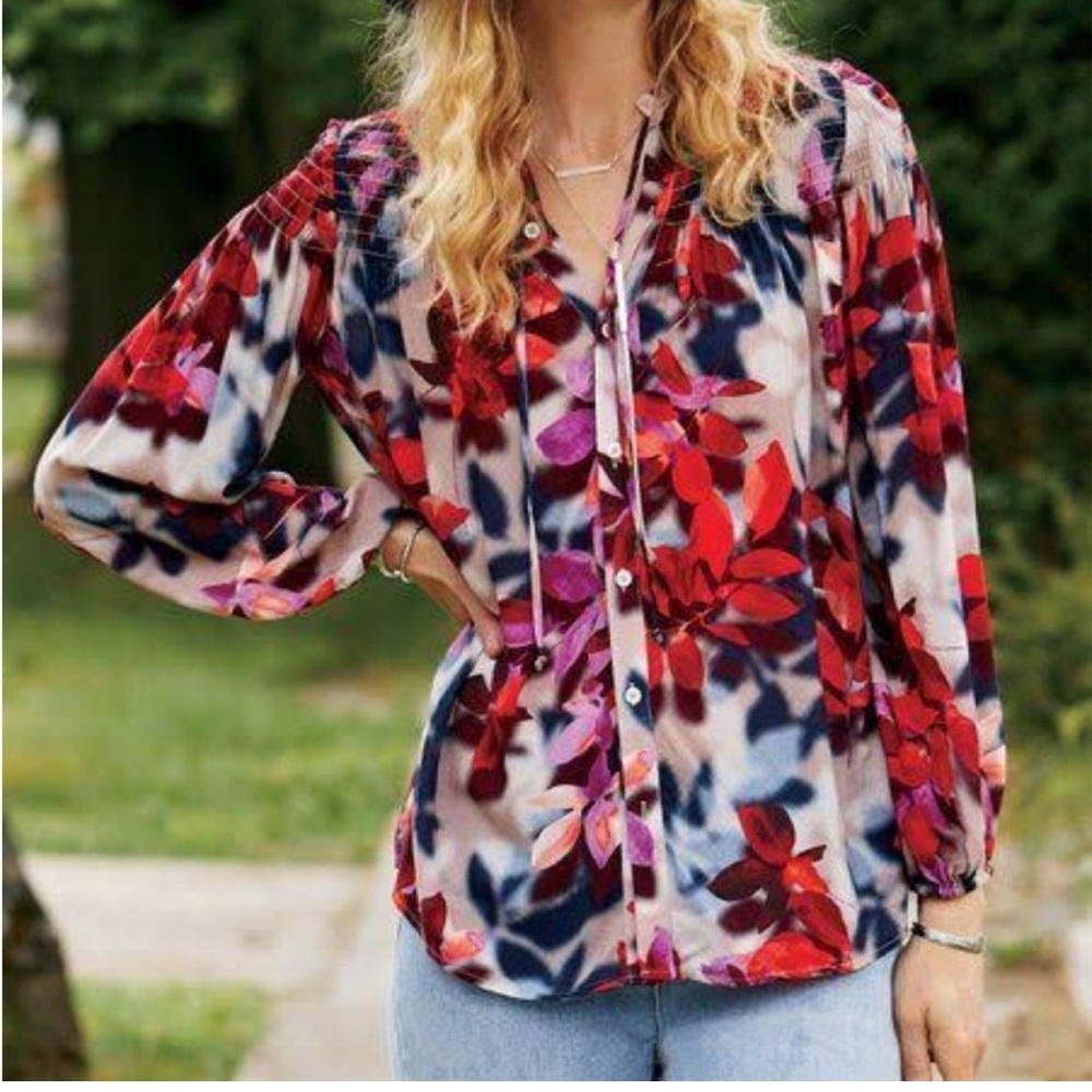Soft Surroundings | ‘Celandine’ Floral Blouse smocked details